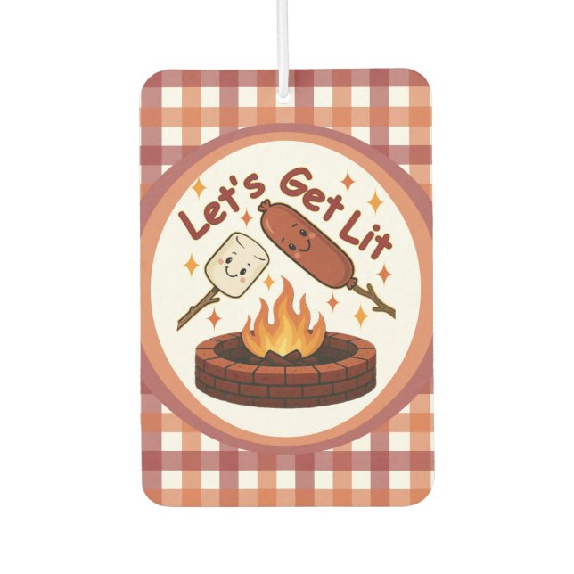Let’s Get Lit Firepit – Cute Marshmallow & Hot Dog Car Air Freshener (Front)