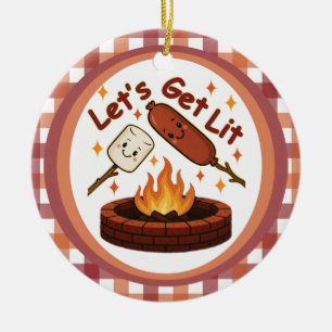 Let’s Get Lit Firepit – Cute Marshmallow & Hot Dog Ceramic Ornament