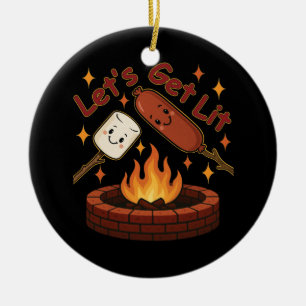 Let’s Get Lit Firepit – Cute Marshmallow & Hot Dog Ceramic Ornament