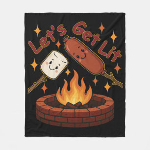 Let’s Get Lit Firepit – Cute Marshmallow & Hot Dog Fleece Blanket