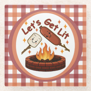 Let’s Get Lit Firepit – Cute Marshmallow & Hot Dog Glass Coaster