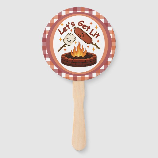 Let’s Get Lit Firepit – Cute Marshmallow & Hot Dog Hand Fan (Front)