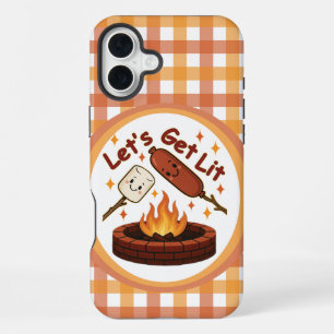 Let’s Get Lit Firepit – Cute Marshmallow & Hot Dog iPhone 16 Plus Case