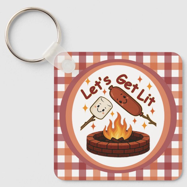 Let’s Get Lit Firepit – Cute Marshmallow & Hot Dog Key Ring (Front)