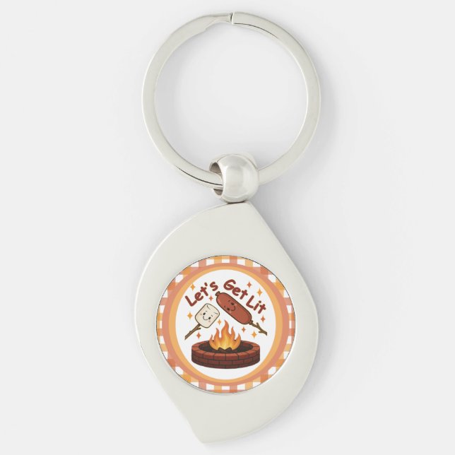 Let’s Get Lit Firepit – Cute Marshmallow & Hot Dog Key Ring (Front)