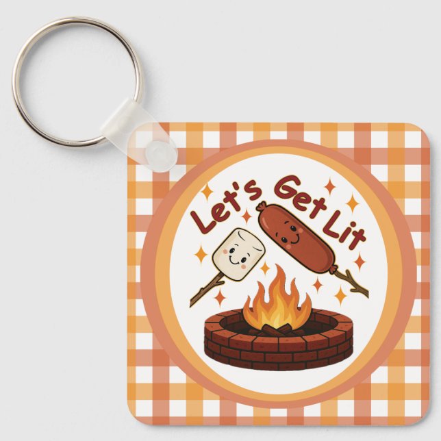 Let’s Get Lit Firepit – Cute Marshmallow & Hot Dog Key Ring (Front)