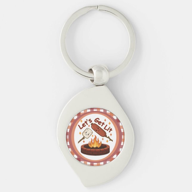 Let’s Get Lit Firepit – Cute Marshmallow & Hot Dog Key Ring (Front)