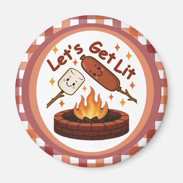 Let’s Get Lit Firepit – Cute Marshmallow & Hot Dog Magnet (Front)