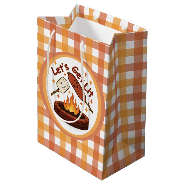 Let’s Get Lit Firepit – Cute Marshmallow & Hot Dog Medium Gift Bag (Back Angled)