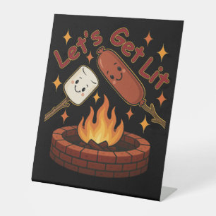 Let’s Get Lit Firepit – Cute Marshmallow & Hot Dog Pedestal Sign