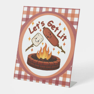 Let’s Get Lit Firepit – Cute Marshmallow & Hot Dog Pedestal Sign