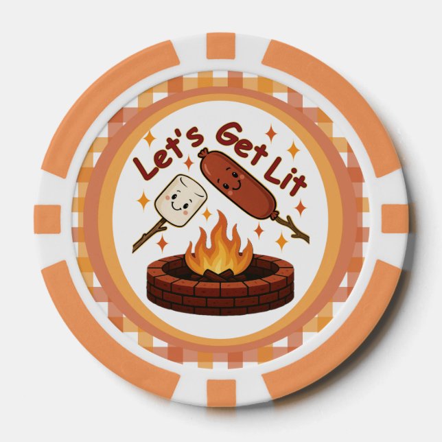 Let’s Get Lit Firepit – Cute Marshmallow & Hot Dog Poker Chips (Front)
