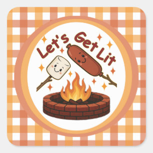 Let’s Get Lit Firepit – Cute Marshmallow & Hot Dog Square Sticker