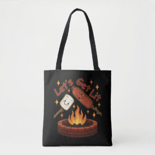 Let’s Get Lit Firepit – Cute Marshmallow & Hot Dog Tote Bag