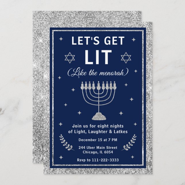 Let’s Get Lit Hanukkah Party Invitation (Front/Back)