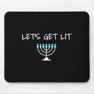 Let S Get Lit Jewish Hanukkah Menorah Chanukkah  Mouse Pad