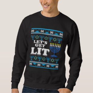 Let s Get Lit Jewish Ugly Hanukkah Christmas Sweatshirt