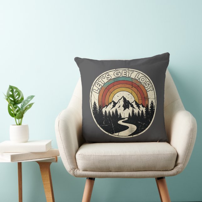 Let’s Get Lost Retro Mountain Adventure Outdoor Cushion (Chair)