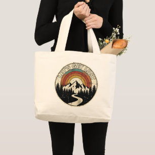 Let’s Get Lost Retro Mountain Adventure Outdoor Large Tote Bag
