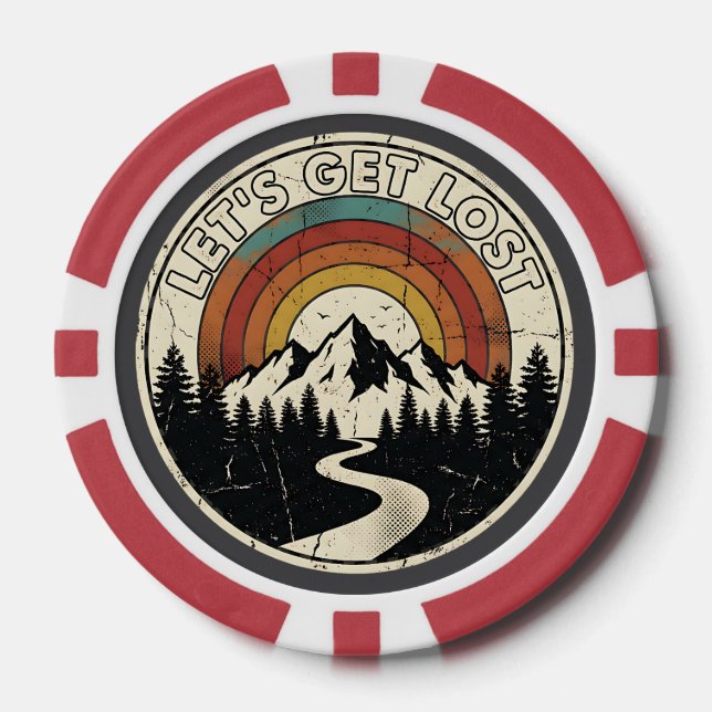 Let’s Get Lost Retro Mountain Adventure Outdoor Poker Chips (Front)