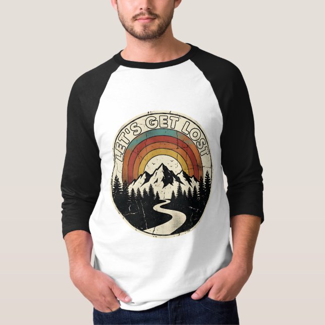 Let’s Get Lost Retro Mountain Adventure Outdoor T-Shirt (Front)