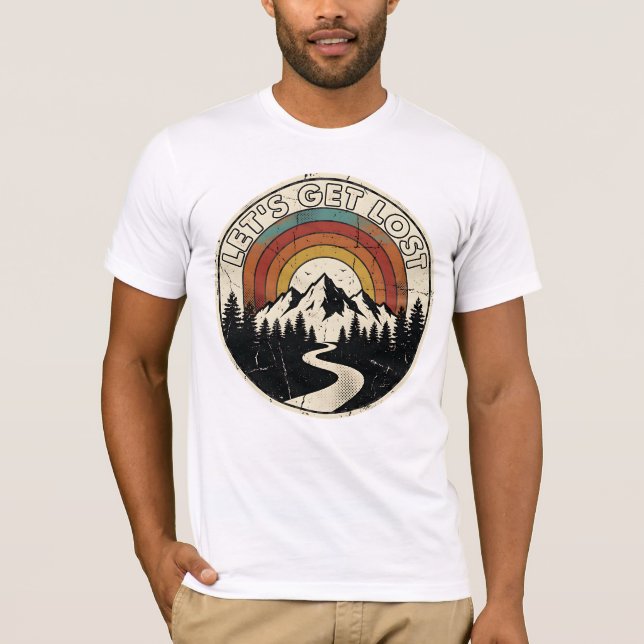 Let’s Get Lost Retro Mountain Adventure Outdoor T-Shirt (Front)