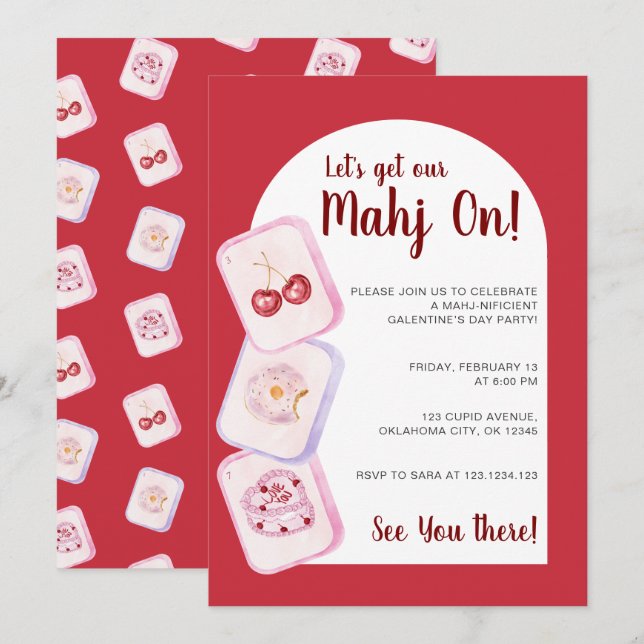 Let’s Get Our Mahj On Red Galentine’s Day Invitation (Front/Back)