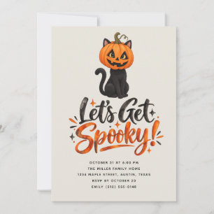 Let’s Get Spooky Black Cat Pumpkin Halloween Party Invitation