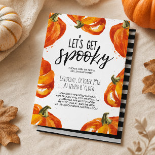 Let’s Get Spooky Watercolor Pumpkin Halloween  Invitation