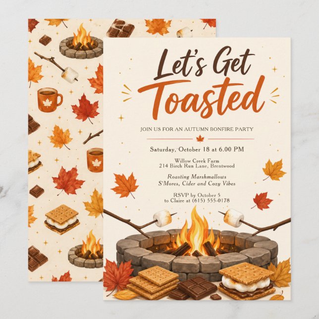 Let’s Get Toasted Bonfire Party Invitation (Front/Back)