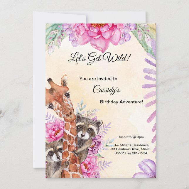 Let’s Get Wild! Kids Jungle Party Invitation Card (Front)