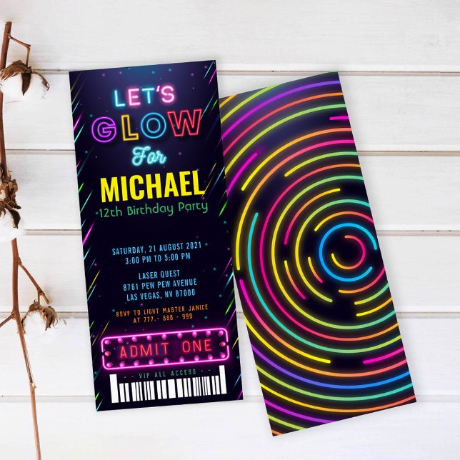 Let’s Glow Party Birthday Ticket Invitation (Creator Uploaded)