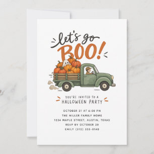 Let’s Go Boo Watercolor Pumpkin Truck Halloween Invitation