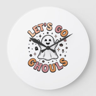 Let’s Go Ghouls Cute Halloween Ghost Large Clock
