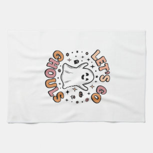 Let’s Go Ghouls Cute Halloween Ghost  Tea Towel