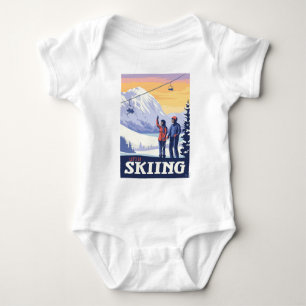 Let’s Go Skiing Vintage Print Baby Bodysuit