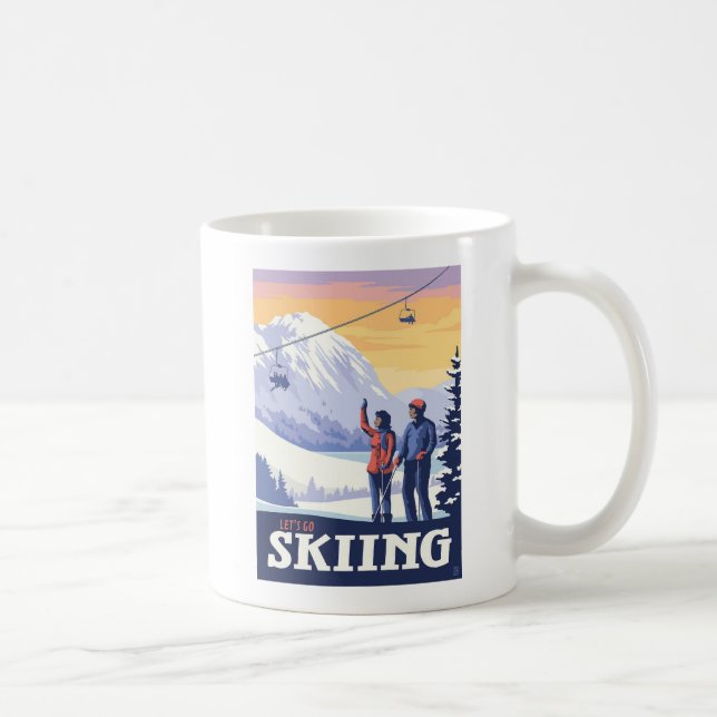 Let’s Go Skiing Vintage Print Coffee Mug (Right)