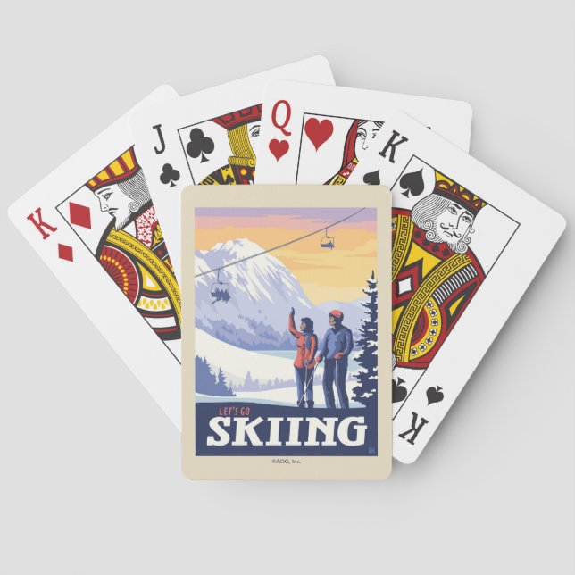 Let’s Go Skiing Vintage Print Playing Cards (Back)