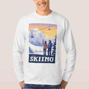 Let’s Go Skiing Vintage Print T-Shirt