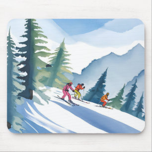 Let’s Go Skiing Winter Watercolor Painting Mouse Pad