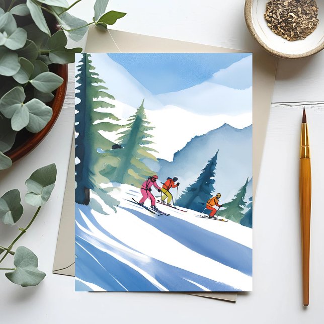 Let’s Go Skiing | Winter Watercolor Postcard (Creator Uploaded)