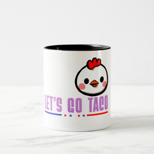 Let’s Go Taco Funny Chicken Face – Cute Kawaii Des Two-Tone Coffee Mug (Center)