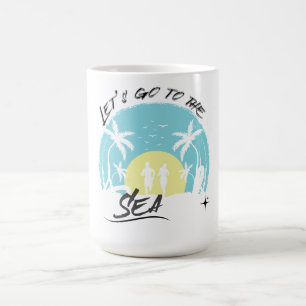 Let’s Go to the Sea – Retro Tropical Beach Running Coffee Mug