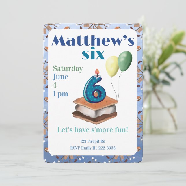 Let’s have s’more fun 6th Birthday Invitation (Standing Front)
