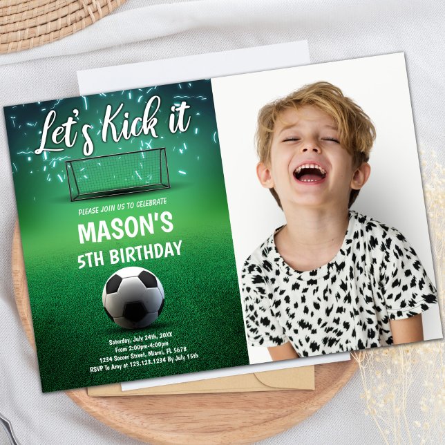 Let’s Kick It Soccer Birthday Invitations (Let's Kick It Soccer Birthday Invitations with pho)