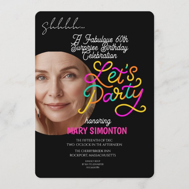 Let’s Party! A Fabulous 60th Surprise Celebration Invitation (Front)