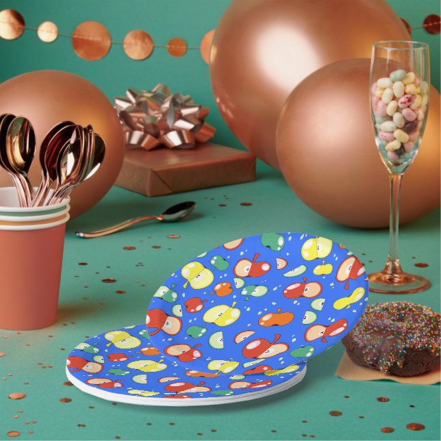 Let’s Party Started – Pop Apple on Blue Paper Plate (Multi)