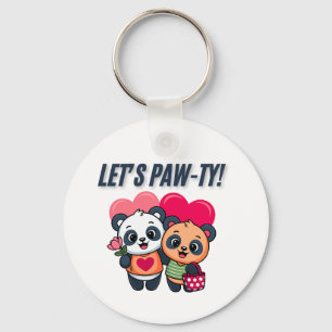 Let’s Paw-ty Cute Party Bear Cartoon T-Shirt Key Ring