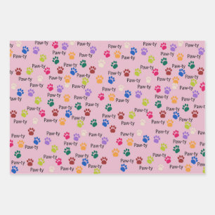 Let’s Paw-ty, Pawty like a princess, colored paws Wrapping Paper Sheet