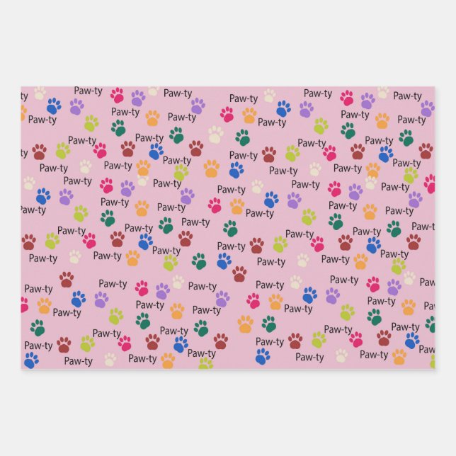 Let’s Paw-ty, Pawty like a princess, coloured paws Wrapping Paper Sheet (Front)